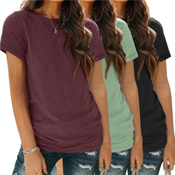 Womens 3 Pack T-Shirts Short Sleeve Summer Tops Fashion Basic Tees Comfy - Picture 1 of 5